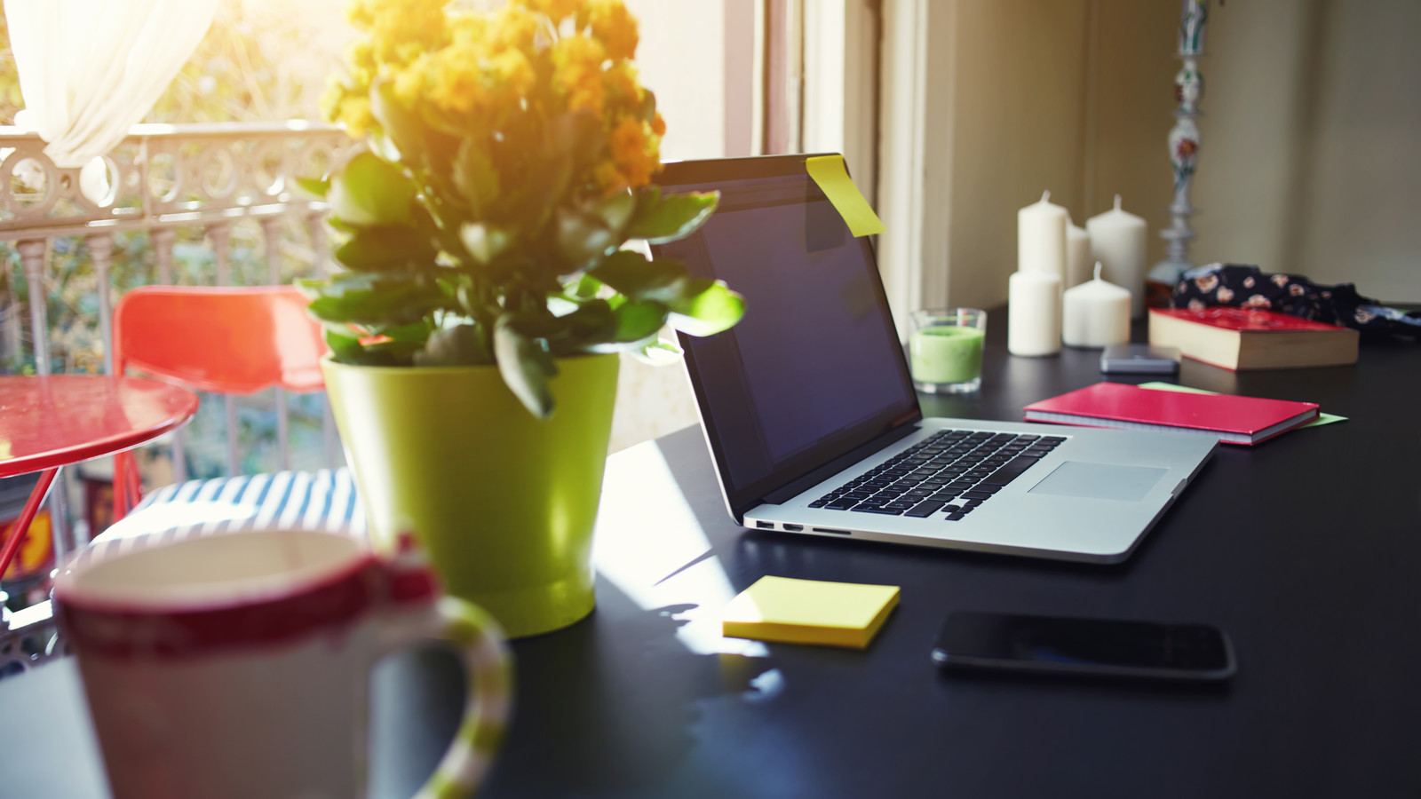Modern workplace with open laptop computer